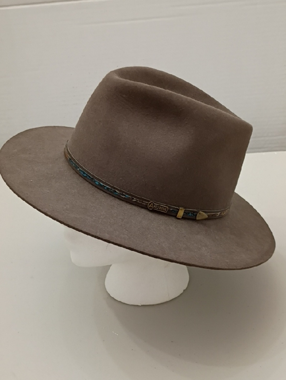 Akubra Brown Felt Ranch Hat with Turquoise-Accented Band